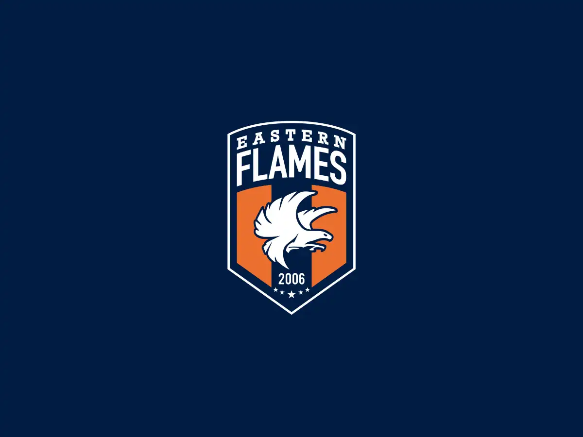 Eastern Flames Football Club Logo on Orange Background